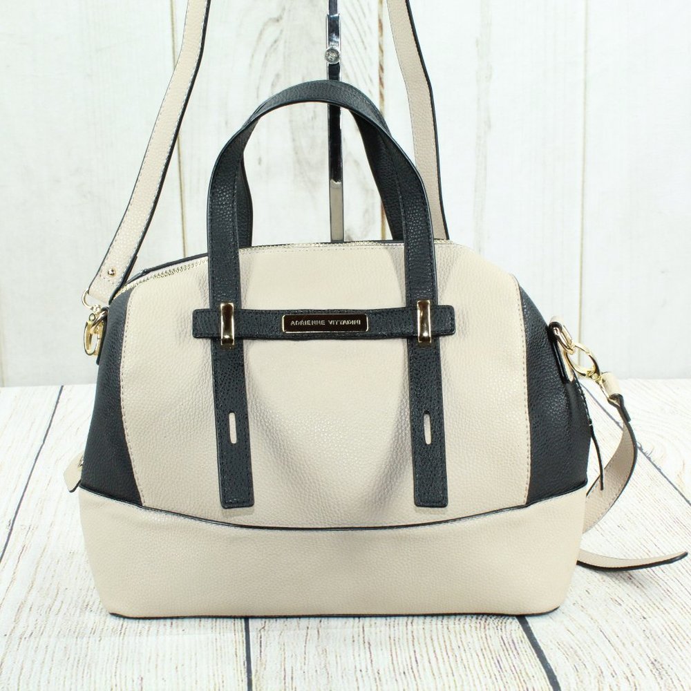 Adrienne Vittadini White Pebbled Leather Studded Lined Crossbody Tote Handbag - Picture 4 of 11